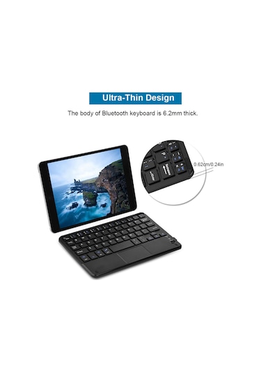 Shineyee Ultra İnce Dokunmatik Panel 7 İnç Bluetooth Klavye - Android/windows/ios Uyumlu, 90 Saat Çalışma Süresi, Taşınabilir Tasarım