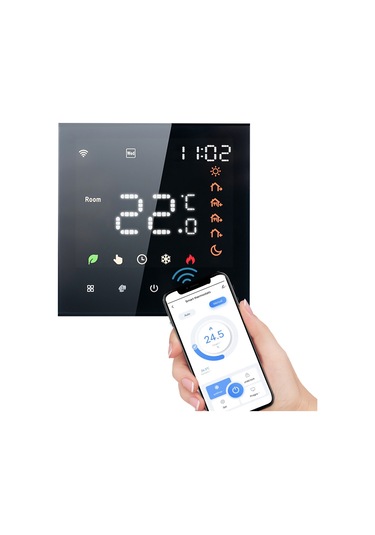 Ranyeek Siyah Akıllı 16a Wifi Termostat - Tuya App İle Programlanabilir, Ses Kontrollü Dokunmatik Ekranlı Klima Ve Zemin Isıtıcı Kontrol Cihazı