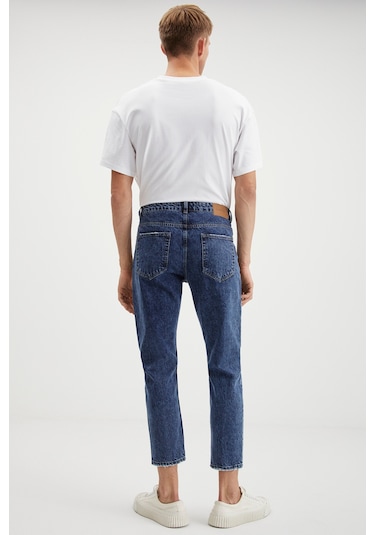 Gılberto Erkek Carrot Fit Havuç Paça Eskitme Yıkamalı Kalın Dokulu Denim Mavi Jeans