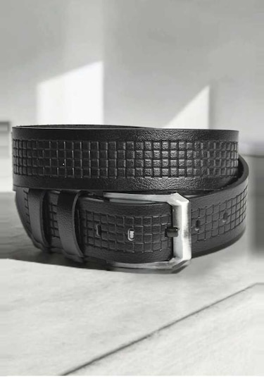 Deepsea Erkek Siyah Hakiki Manda Derisi Kot Kemeri 4,5 Cm Kare Desenli Spor Kot Kemeri 2402632 Siyah