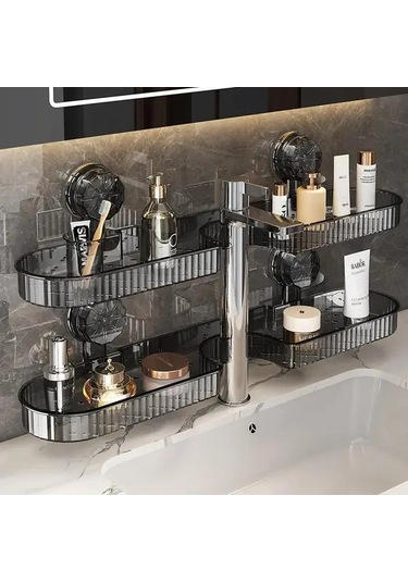 Gateesat Koyu Gri Modern Banyo Saklama Ünitesi Delme Yok Tasarruflu Duvar Askılı Koyu Gri