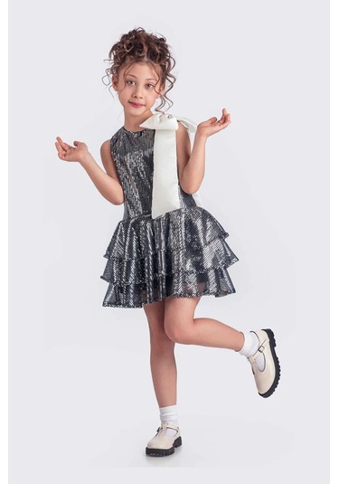 Etekli Şık Elbise Pullu 3 Kat Siyah - Gü