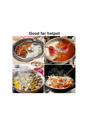 Paslanmaz Çelik Süzgeç Mutfak Aleti Paslanmaz Çelik Sıcak Tencere Süzgeci Paslanmaz Çelik Tel Kepçe Kaşık 1 Adet, Çok Renkli