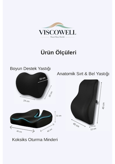 Visco Ortopedik Yastık Seti Bel, Boyun Ve Kalça Desteği Sağlayan 3'lü Set