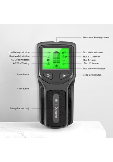 Tenfowee 5 Fonksiyonlu Duvar Tarayıcı: Ahşap, Metal Ve Ac Hatlarını Tespit Eden Lcd Ekranlı Cihaz Siyah