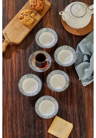 Cooker 6'lı Desenli Porselen Çay Tabağı Mavi