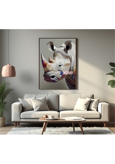 Çerçevesiz Poster Mozaik Desenli Gergedan