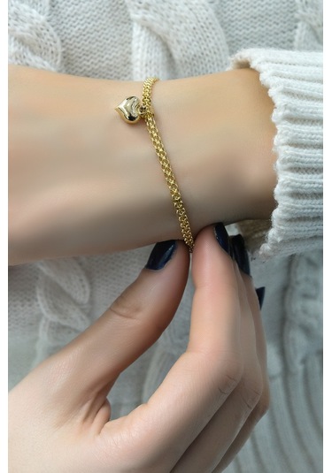 Kalpli Bismark Bileklik 14 Ayar Altın - Yeşil