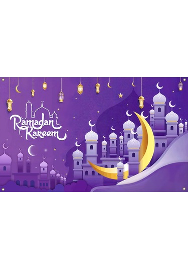 Gajeena Ramazan Bayramı Dekoratif Perde - 110x180cm Poliester Baskı Tapestri, Mutfak/oda Partisi İçin A101 Mor Çok Renkli