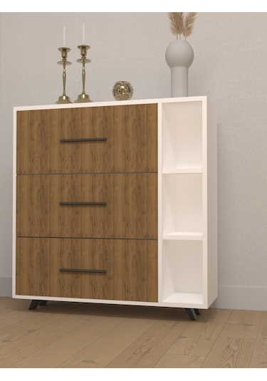 Esyah 3 Kapaklı Raflı Çok Amaçlı Ayakkabılık Ahşap - Beyaz