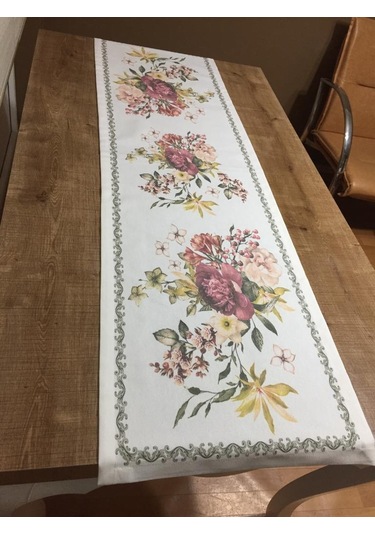 Çiçekli Duck Bezi Leke Tutmaz Runner ve İkili Kırlent