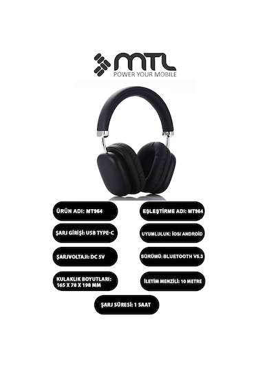 Kablosuz Stereo Kulak Üstü Kulaklık Hd Ses Bluetooth 5.3 Extra Bass Ios Ve Android Uyumlu Mt964