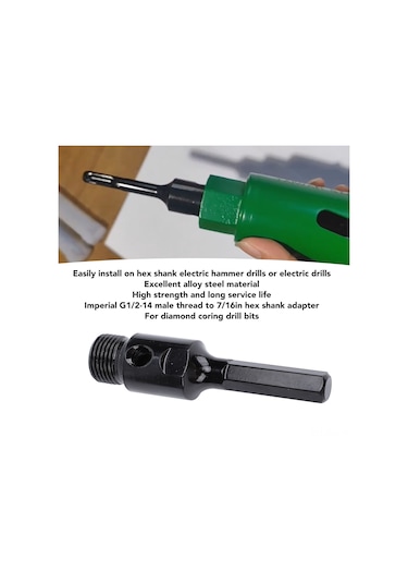 Xindoker G1/2-14 İğne Vida'dan 7/16 İnç Altıgen Saplı Elmatik Uyumlu Elmas Delik Testere Adaptörü, Yüksek Dayanıklı Alaşım Çelikten Yapılmış