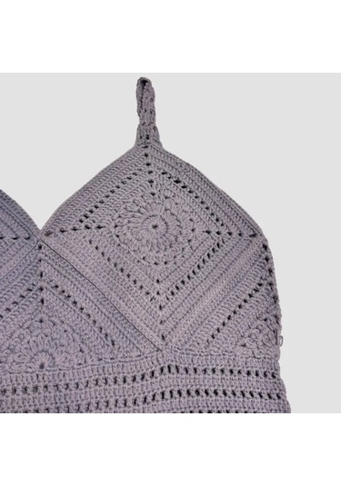 Uretti - Yıldız 7202 - El Örgüsü Crop Büstiyer Bikini Üstü Motif - Mavi