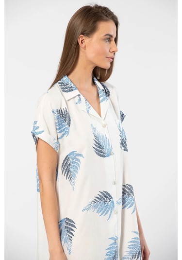 Türen 3601 Kadın Kısa Kollu Dokuma Gömlek Elbise -ekru Ekru