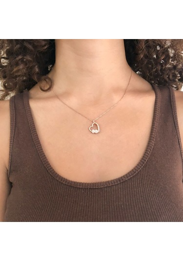 Ferizz Zirkon Taşlı Rose Kalp Şeklinde Gümüş Kolye Gk-315