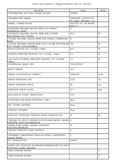Vestel 50UV9750 50'' 126 Ekran 4K Smart Vidaa TV