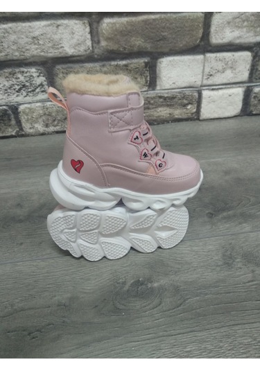 İçi Kürklü Kaydırmaz Kauçuk Taban Su Geçirmez Işıklı Çocuk Botu Pudra