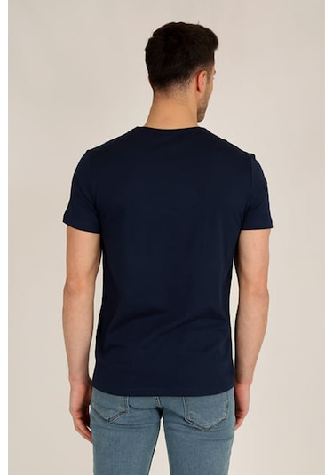 Erkek Lacivert Slim Fit Bisiklet Yaka Basic T-shirt Lacivert