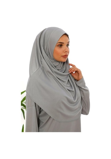 Tek Parça Namaz Elbisesi Gri-21001 Gül Kurusu