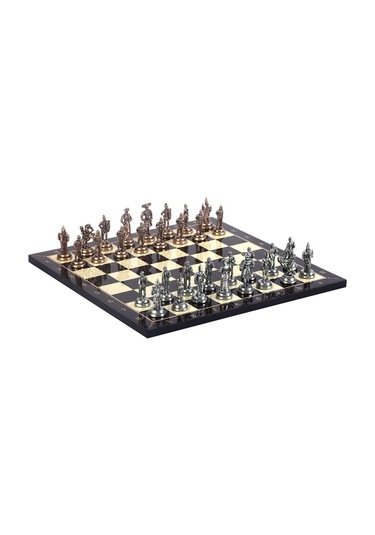 Orta Boy Metal İspanyol Satranç Takımı Antik Ve Ceviz Desenli Mdf