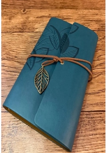 Mimarobahediyelik Mobgift Yaprak Tasarımlı Retro Deri Defter + Kalem Hediyeli