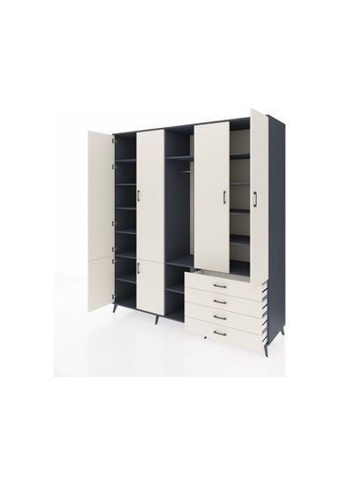 Kronos Dolap 14 Raflı 4 Çekmeceli Tek Askılı 220x59x243 Antrasit-aytaşı/aytaşı Aytası/aytası