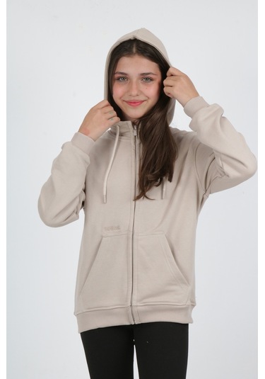 Toontoy Kız Çocuk Cep Üstü New Coll Nakışlı Hırka Bej