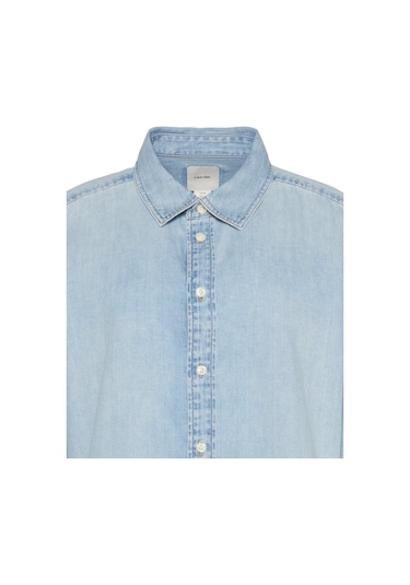 Calvin Klein Cropped Ls Shırt Brıghton Blue Kadın Mavi Kot Gömlek-12046 Mavi