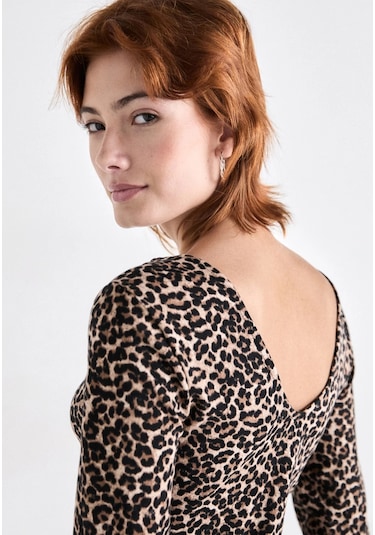 Only 15361325 Genis Yaka Leopar Desenli Kadin Body - Leopar Leopar
