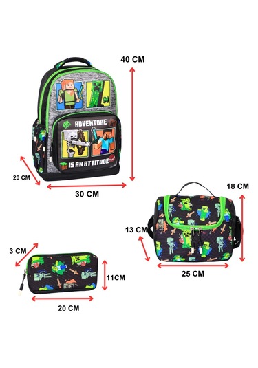 Yeşil Baskılı, 3 Lü İlkokul Erkek Çocuk Beslenmeli Ve Kalemlikli