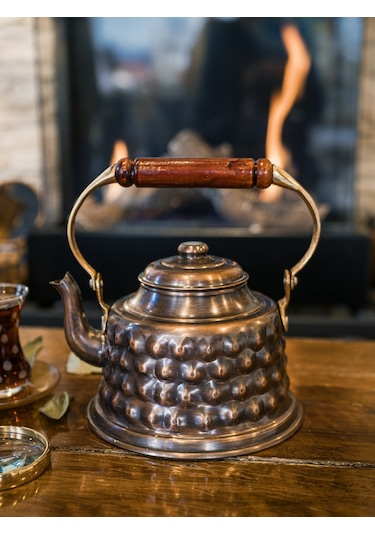 Bakır Demlik Kabartmalı Maraş Model Okstili Renk Oksitli