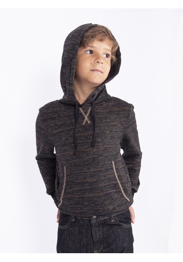 Erkek Çocuk Kapüşonlu İnce Sweatshirt Kahverengi