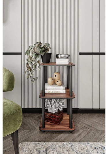 3 Katlı Dekoratif Kare Kitaplık Ceviz Ceviz