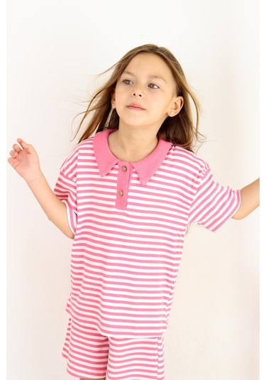 Miababy Çizgili Lacoste İkili Takım Pembe