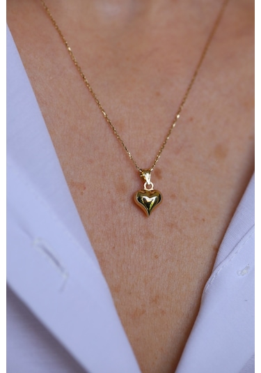 14 Ayar Altın Mini Tombul Kalp Kolye Ucu