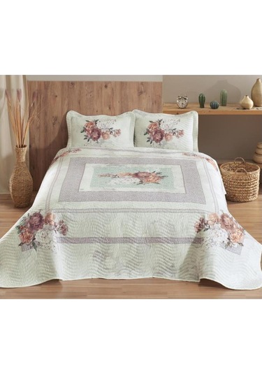 Lorenza Baskılı Kapitoneli Çift Kişilik Yatak Örtüsü Somon (553425771) Somon