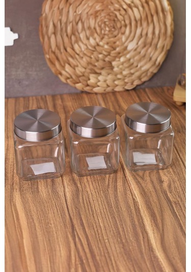 Metal Kapaklı 3'lü Borosilikat Cam Kavanoz Baharatlık 570 ML