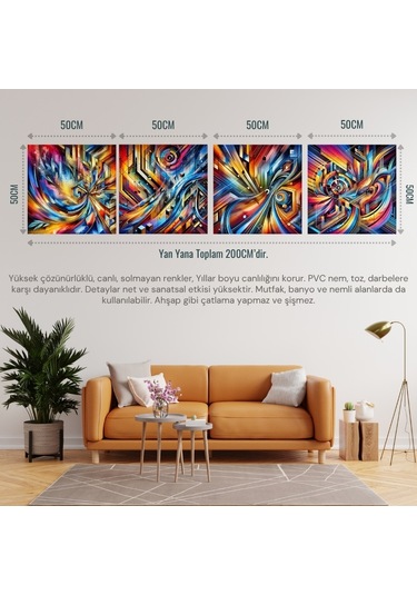İskandinav Soyut Tablo Set Çerçevesiz 50x50cm Pvc Tablo 4'lü Set 025 Her Bir Tablo 50x50cm Büyüklüğündedir.