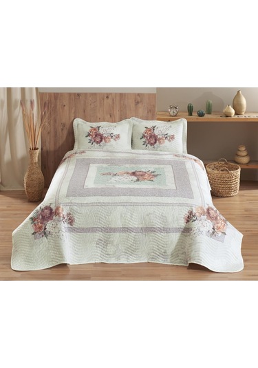 Lorenza Baskılı Kapitoneli Çift Kişilik Yatak Örtüsü Somon (553425771) Somon