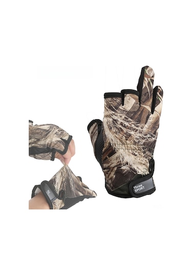 Springsun Fishing Gloves, Quick-drying, Anti-slip, Breathable, Half-finger Design, For Outdoor Fishing, Lure Fishing, Comfortable Grip, Wholesale, Cross-border Camouflage, 1 Pair