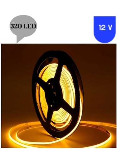 12 Volt 8 Mm 320 Ledli Esnek Cob Şerit Sarı Amber İç Mekan 5 Metre