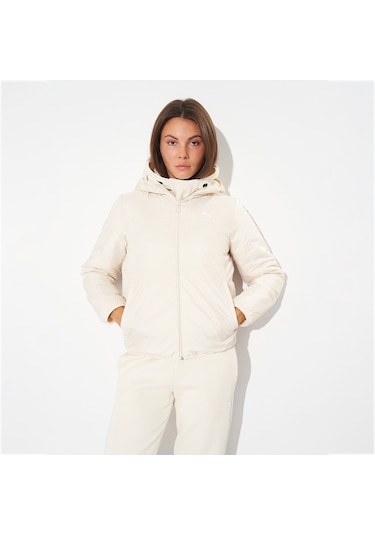 Puma Essentials Light Padded Kadın Beyaz Kapüşonlu Mont Beyaz