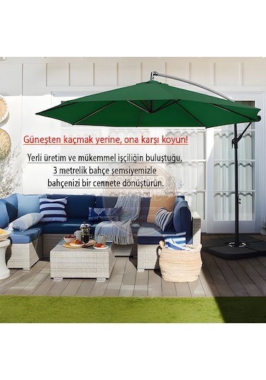 Gunbo Home 3 Mt 8 Kaburga Full Demir 21 Kg Yeşil Bahçe Şemsiyes