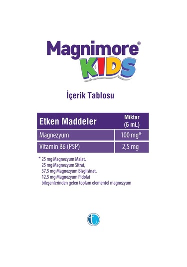 Magnimore Kids Magnezyum Pidolat Bisglisinat Sitrat Malat Vitamin B6 P5p 200 ML