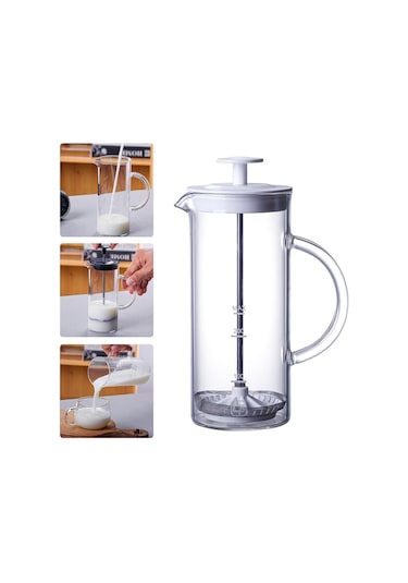 Beyaz Manuel Süt Köpürtücü Cam Süt Köpürtücü Cezve Cam Örgü Fransız Basın Kahve Makinesi Köpürtücü Sürahi Karıştırıcı Krema Mutfak Gereçleri Beyaz