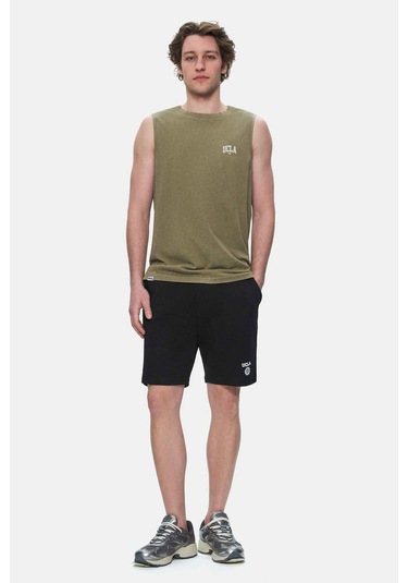 Elton Koyu Haki Bisiklet Yaka Sıfır Kol Yıkamalı Baskılı Oversize Erkek Tshirt Koyu Haki