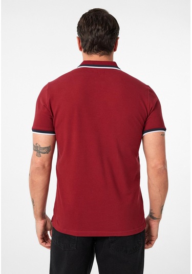 Javeir Erkek Regular Fit Çizgi Detaylı Polo Yaka T-shirt Bordo