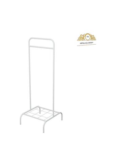 Tekli Beyaz Elbise Askılığı Konfeksiyon Askısı Ayaklı Butik Askı Beyaz