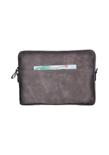 Leeds 14 İnç Macbook Ve Pc Uyumlu, Hakiki Deri, El Yapımı Kılıf, Gölgeli Gri Gri